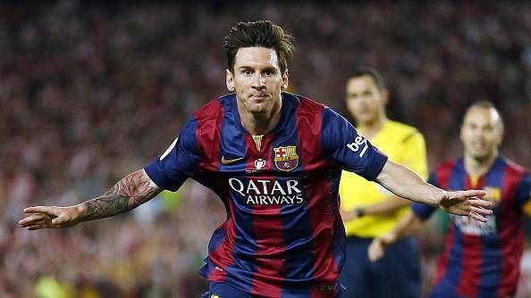 Lionel Messi feiert nach seinem Tor gegen Athletic Bilbao