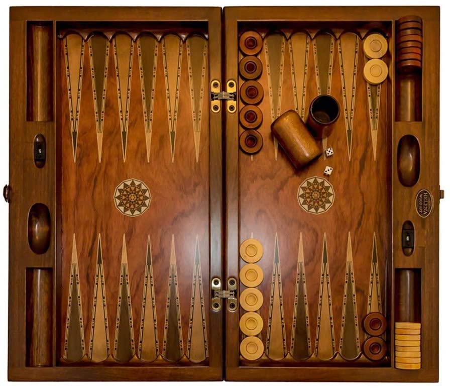 Backgammon-Set Mosaik und geschnitztes Design