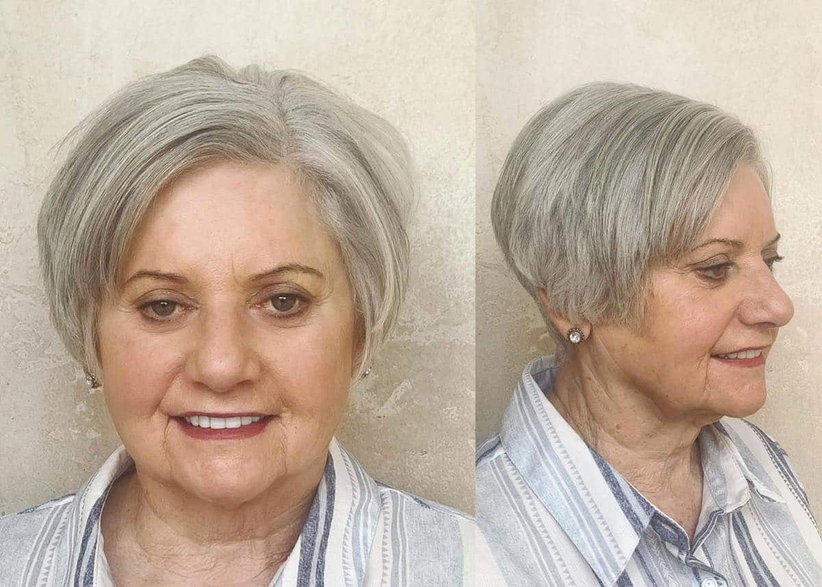 Abnehmender Kurzhaarschnitt für Frauen über 60 mit rundem Gesicht