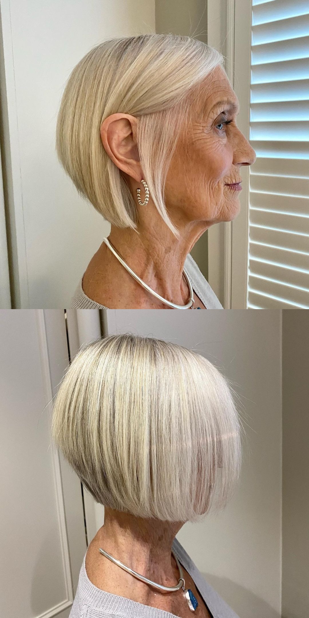Abgestufter Haarschnitt für feines Haar bei einer Frau über sechzig